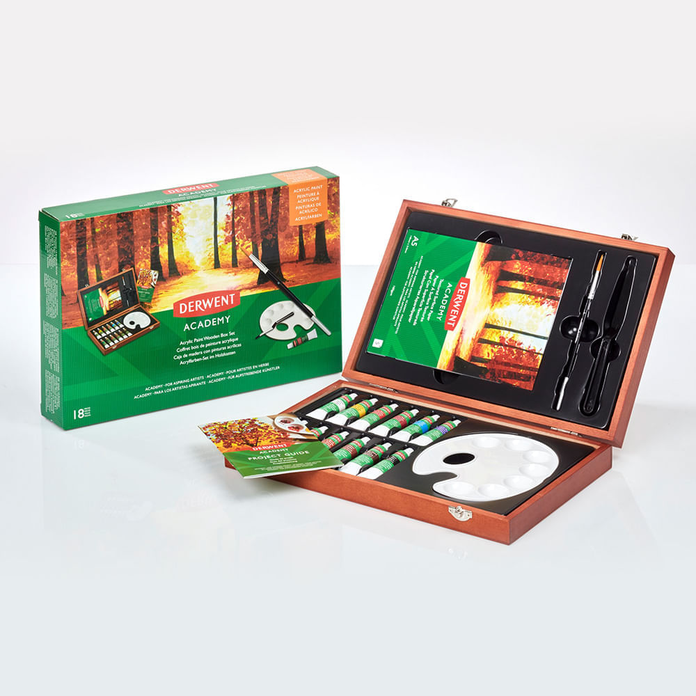 Set cadou culori acrilice Derwent Academy tuburi de 12 ml pensula 18 buc/set
