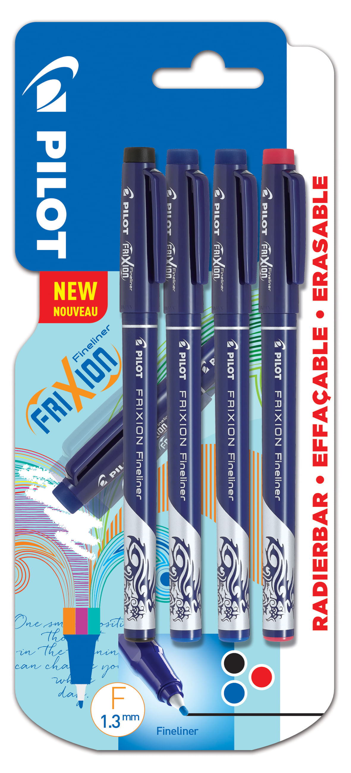 Fineliner Frixion 2xa+n+r 4/blister Pilot Fineliner Frixion 2xalbastru+negru+rosu 4/blister Pilot