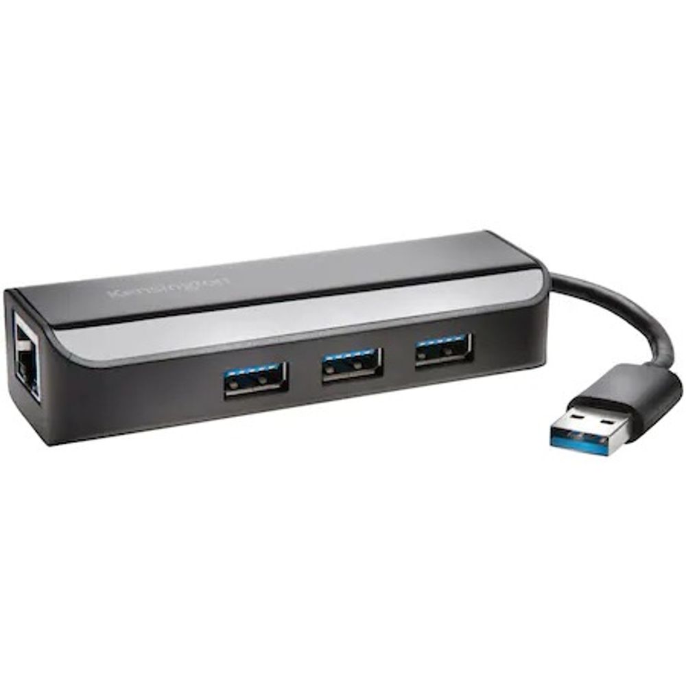 HUB extern KENSINGTON K33982WW, porturi USB: USB 3.0 x 3, conectare prin USB 3.0, cablu 0.05 m, retea 10/100/1000 Mbps (Gigabit), negru dacris.net imagine 2022 cartile.ro