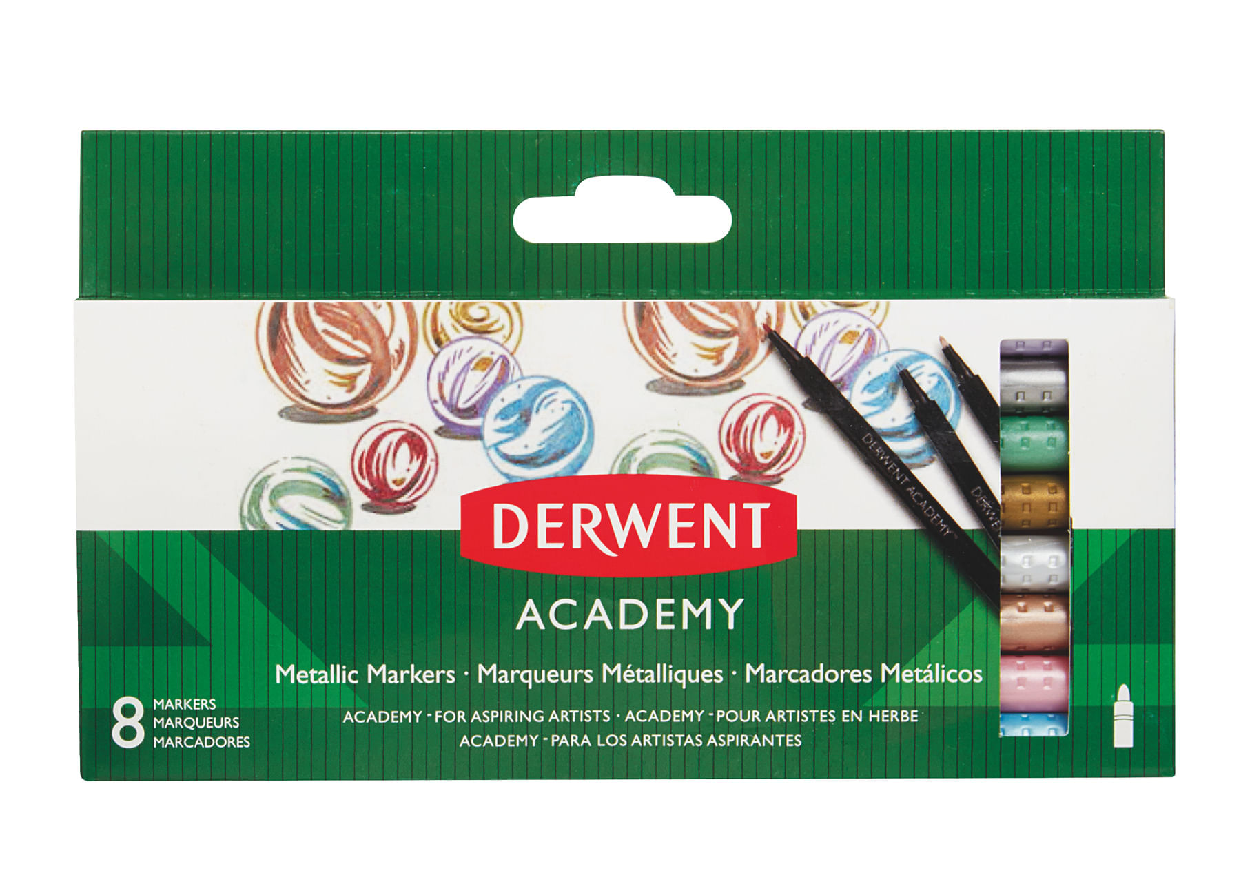 Set markere Derwent Academy culori metalice varf ascutit Carioci Derwent Academy varf ascutit 8 buc/set calitate superioara culori metalizate