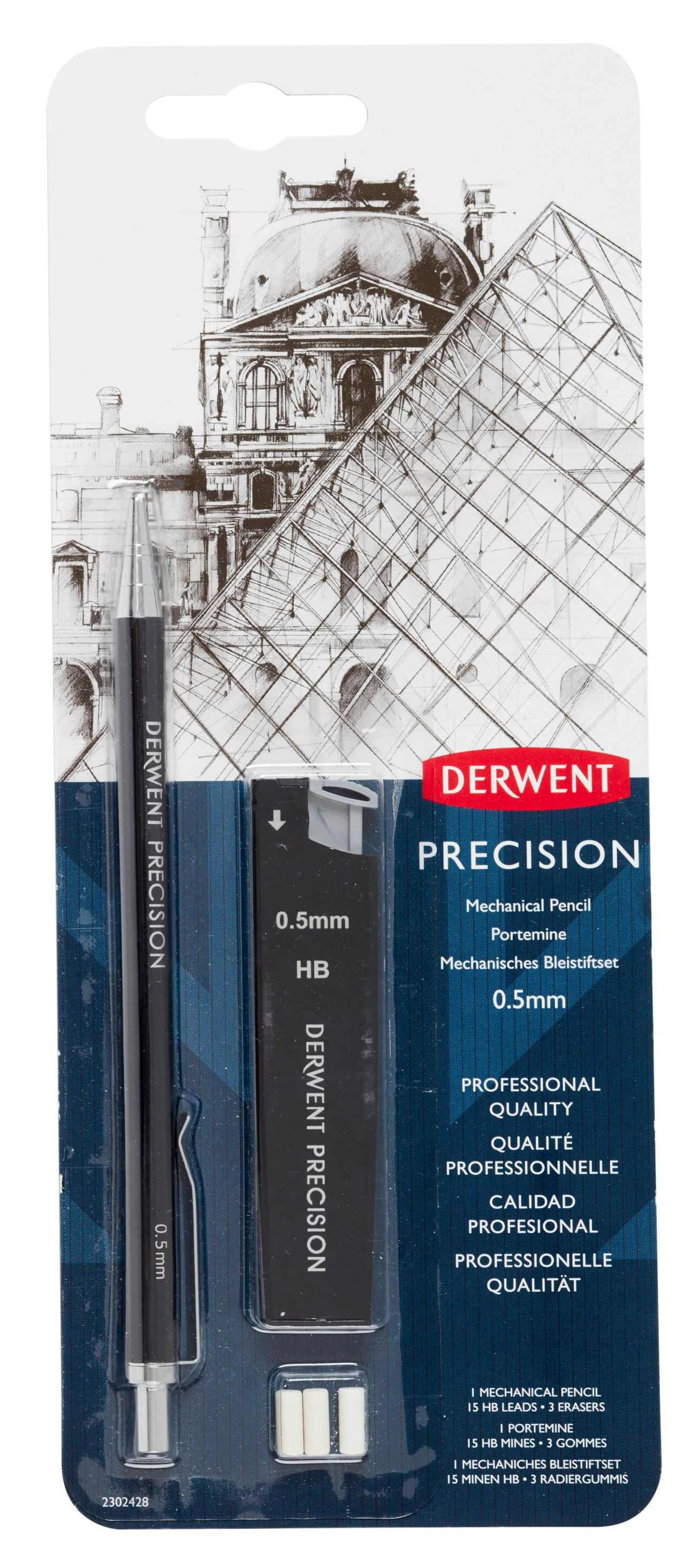 Creion mecanic 0.5 mm HB Derwent Profesional cu radiere si rezerve incluse