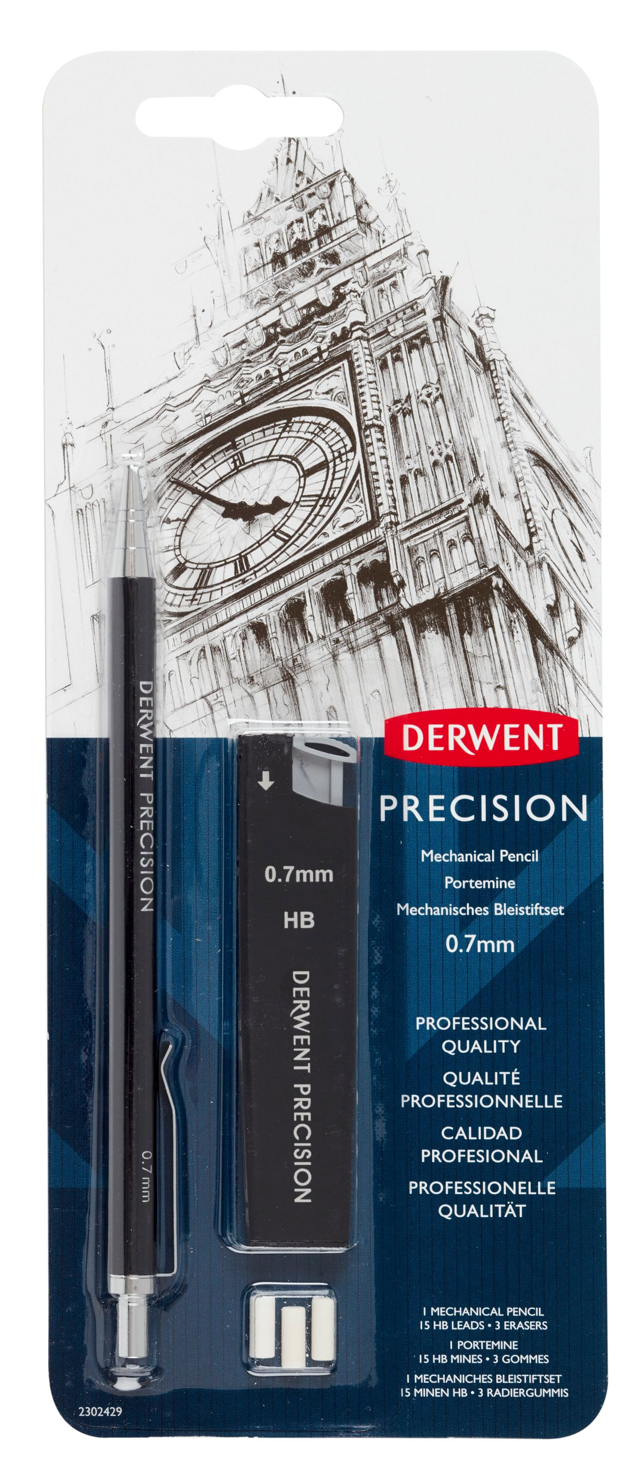 Creion mecanic 0.7 mmHB Derwent Profesional cu rezerve si radiera incluse