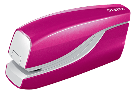 Capsator hartie electric 10 coli plastic roz caspe E1 Leitz Capsator electric Leitz WOW NeXXt Series cu baterii 10 coli 1000 capse e1 incluse roz