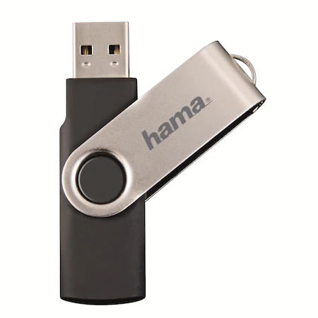 Memorie USB Hama Rotate, 64GB, USB 2.0, Negru/Argintiu image