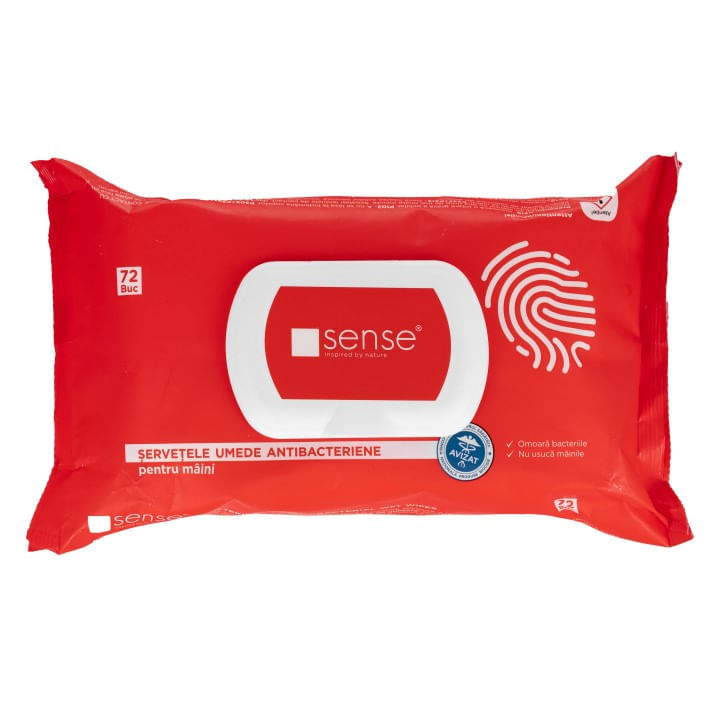 Servetele dezinfectante antibacteriane pentru maini Sense 72 buc/set Servetele dezinfectante 72 buc Sense