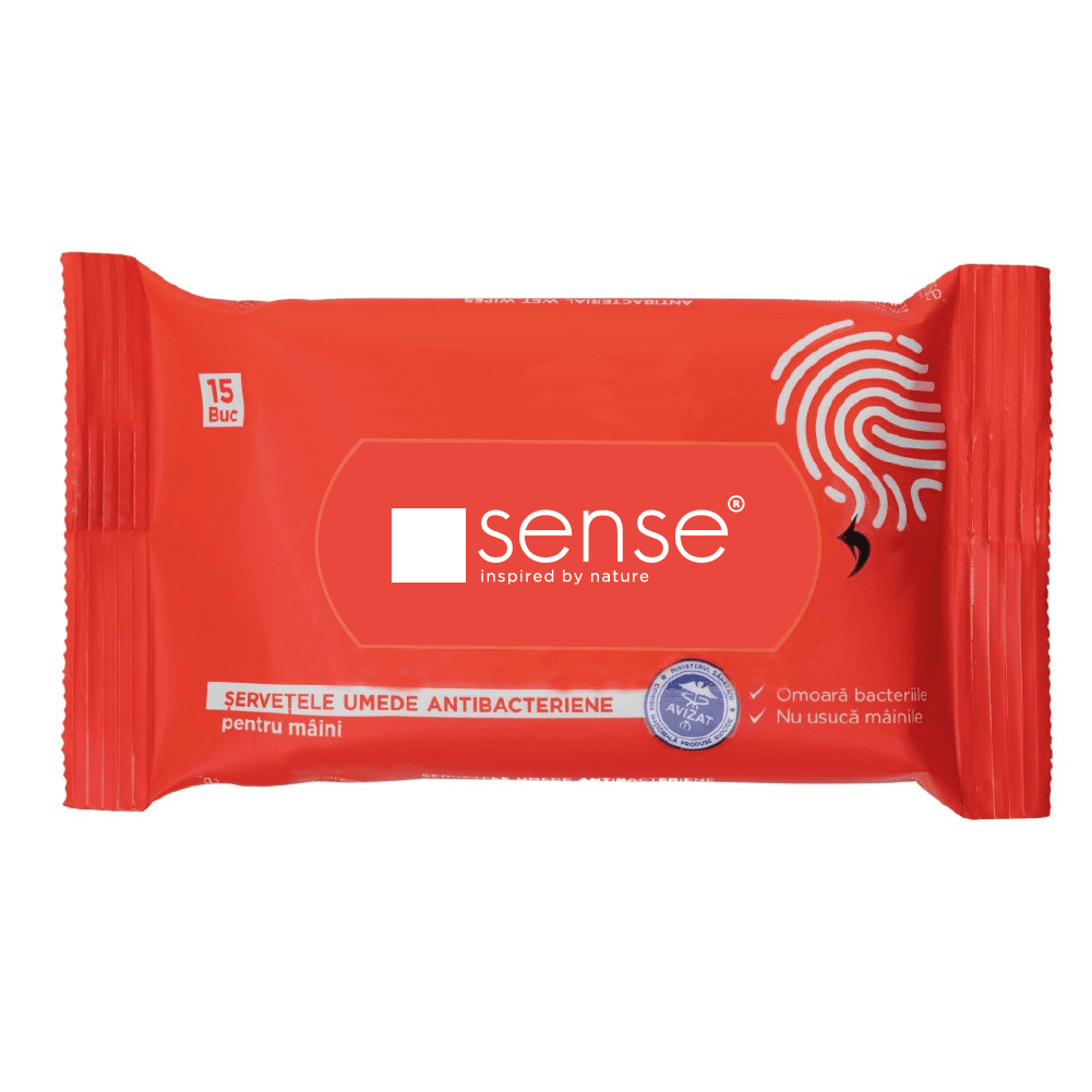 Servetele umede dezinfectante pentru maini fara alcool Sense 15 buc Servetele dezinfectante 15 buc Sense
