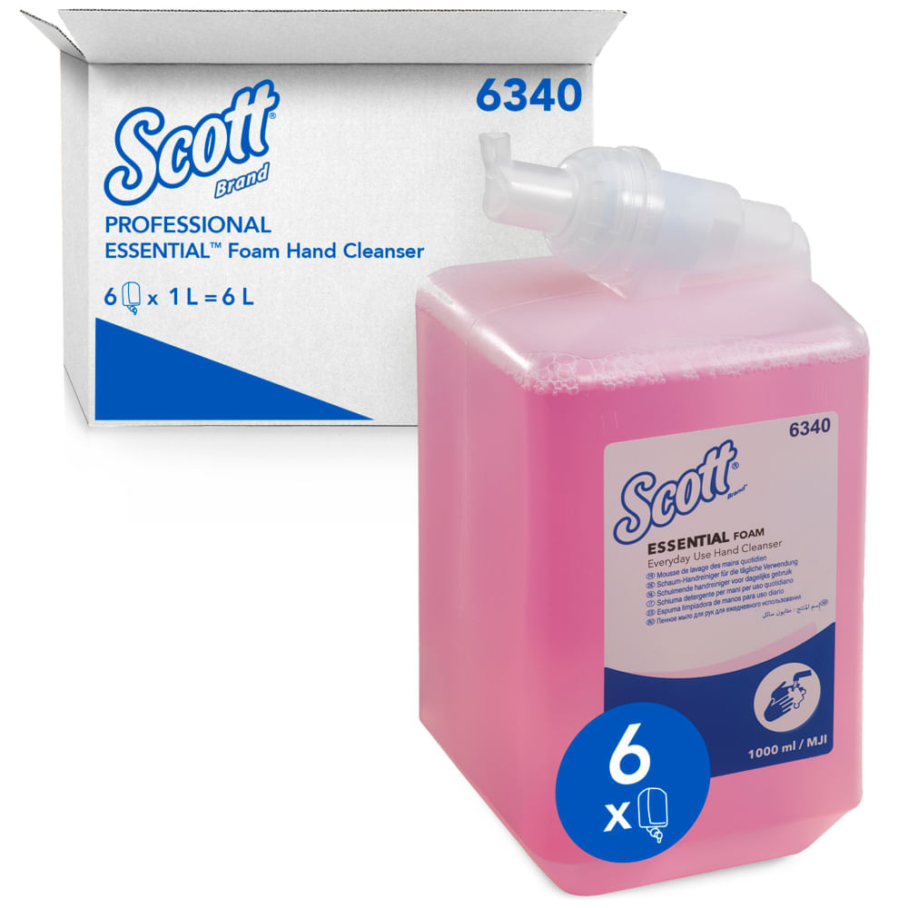 Set 6 buc rezerve sapun spuma pentru dozator, cu parfum floral, Scott Essential 1L Set 6 buc Rezerve sapun spuma 1 L Scott Essential