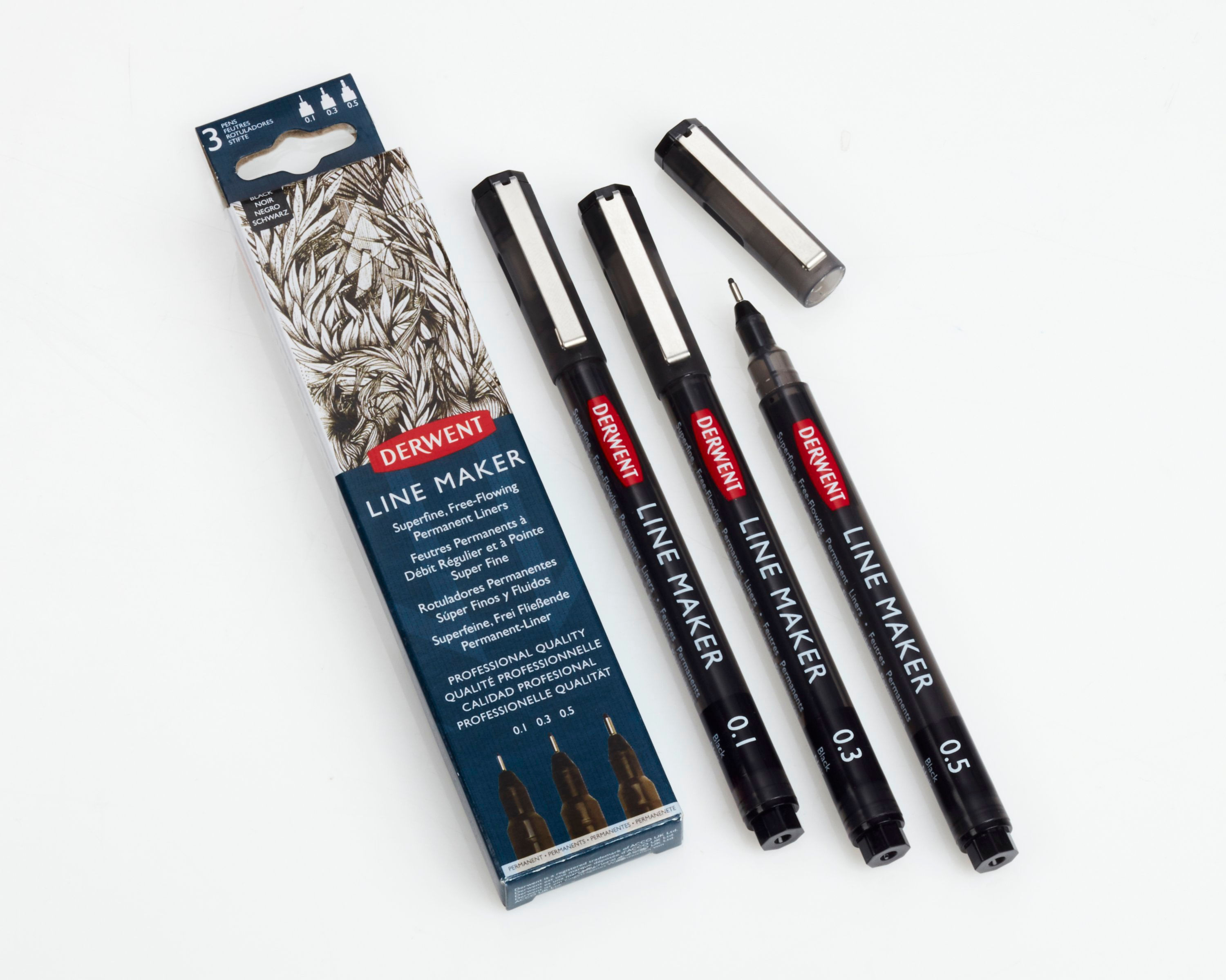 Set 3 Finelinere Derwent Professional negru 0.1/0.3/0.5 mm