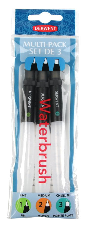 Set 3 pensule cu rezervor de apa Derwent Professional alb Set 3 pensule cu rezervor de apa Derwent Professional premium varf fin mediu si tip dalta