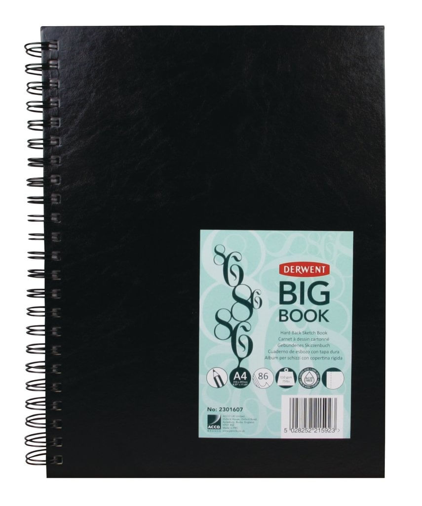 Caiet pentru schite si desen Derwent Professional A4 cu spira 86 coli 110g premium hartie alba negru-vinil