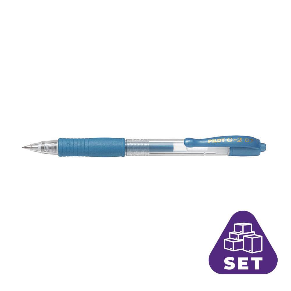 Set 12 rollere cu gel G2 Metalic Pilot 0.7 mm varf mediu albastru