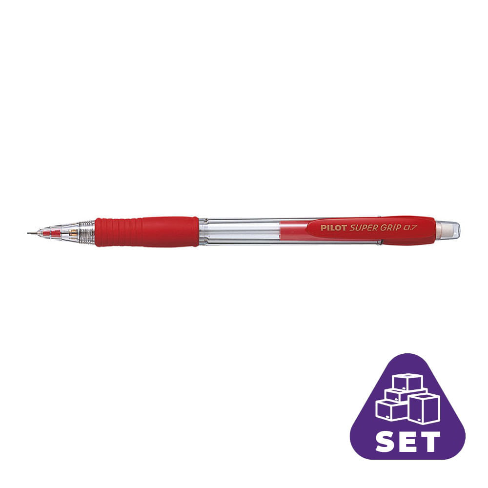Set 12 Creioane mecanice 0.7 mm varf mediu Pilot Super Grip rosu