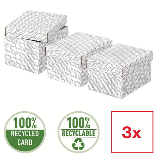Set 3 buc Cutii arhivare carton 250 x 200 x 150 mm alb Esselte Home Recycled Set 3 buc Cutii arhivare carton 250 x 200 x 150 mm alb Esselte Home Recycled
