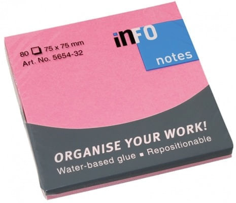 Notite adezive Infonotes 75x75mm 80file roz briliant