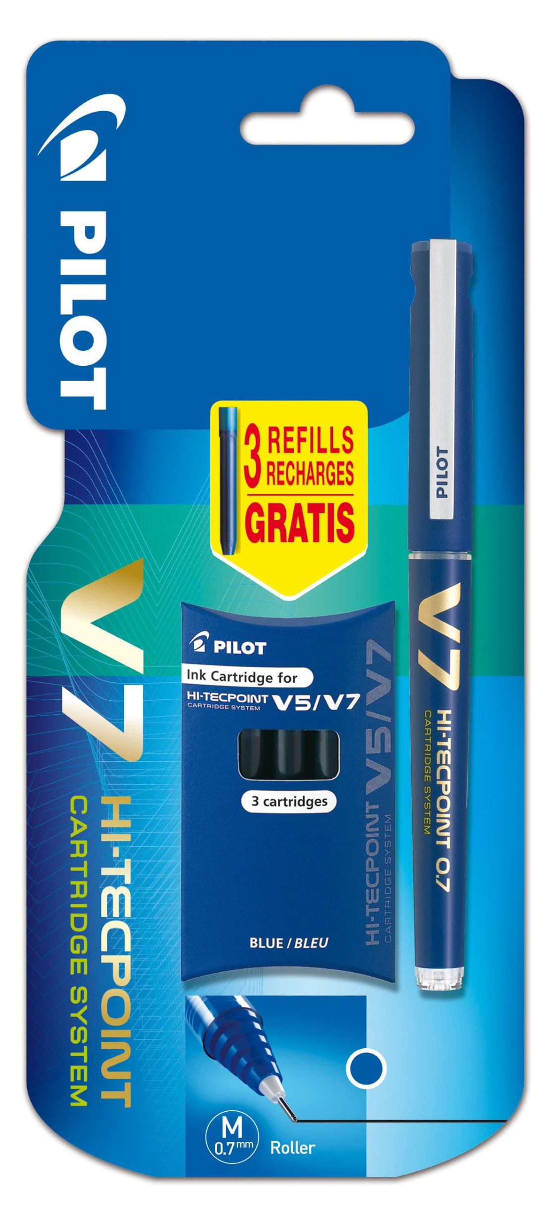 Roller v7 hi-tecpoint reincarcabil albastru + 1 set rezerve