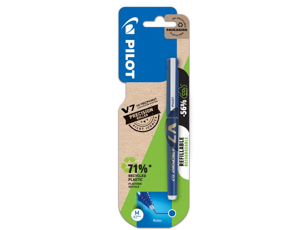 Roller v7 hi-tecpoint reincarcabil, 0.7 albastru, pf blister