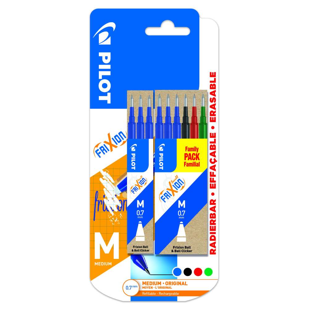 Set 6 rezerve frixion ball 0.7mm, culori multiple si 1 set 3 rezerve frixion ball albastre