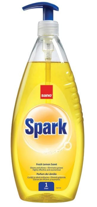 Detergent vase Spark Sano 1l elimina grasimea cu parfum de lamaie Detergent vase 1l Spark Sano lamaie