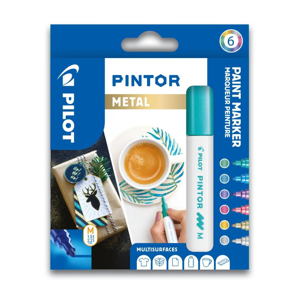 Set markere cu vopsea Pilot Pintor Metalic M culori metalice 0.7mm Set Pintor metal mix 6 culori mediu Pilot