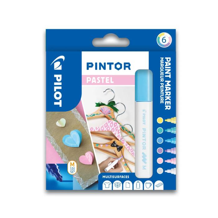 Set markere cu vopsea Pilot Pintor Pastel M culori pastelate 0.7mm Set Pintor pastel mix 6 culori mediu Pilot