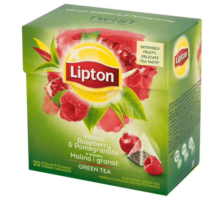 Ceai verde Lipton cu zmeura si rodie 20 piramide