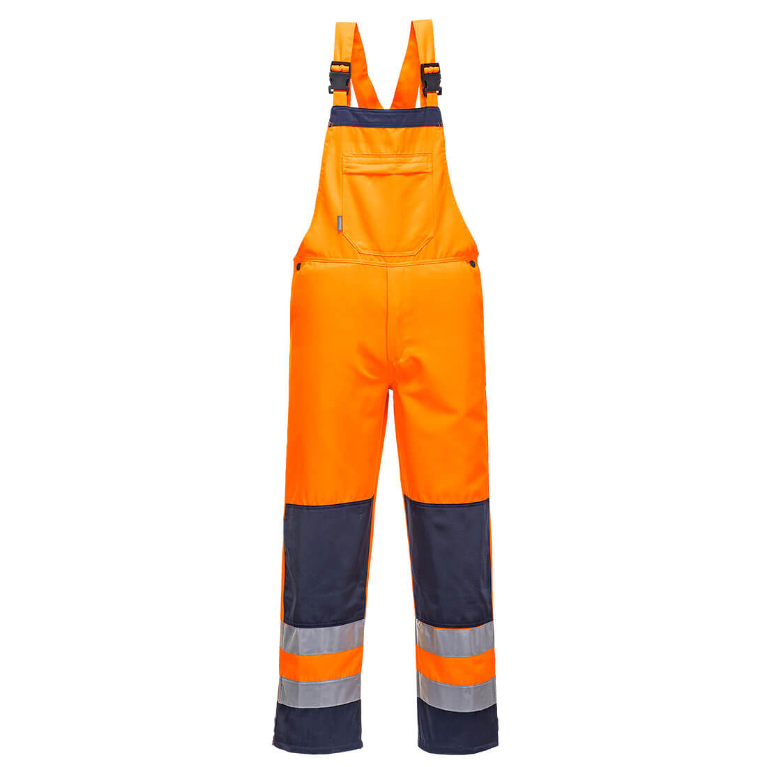 Pantaloni protectie UV cu pieptar portocaliu/bleumarin Portwest Marime M dacris.net imagine 2022 depozituldepapetarie.ro