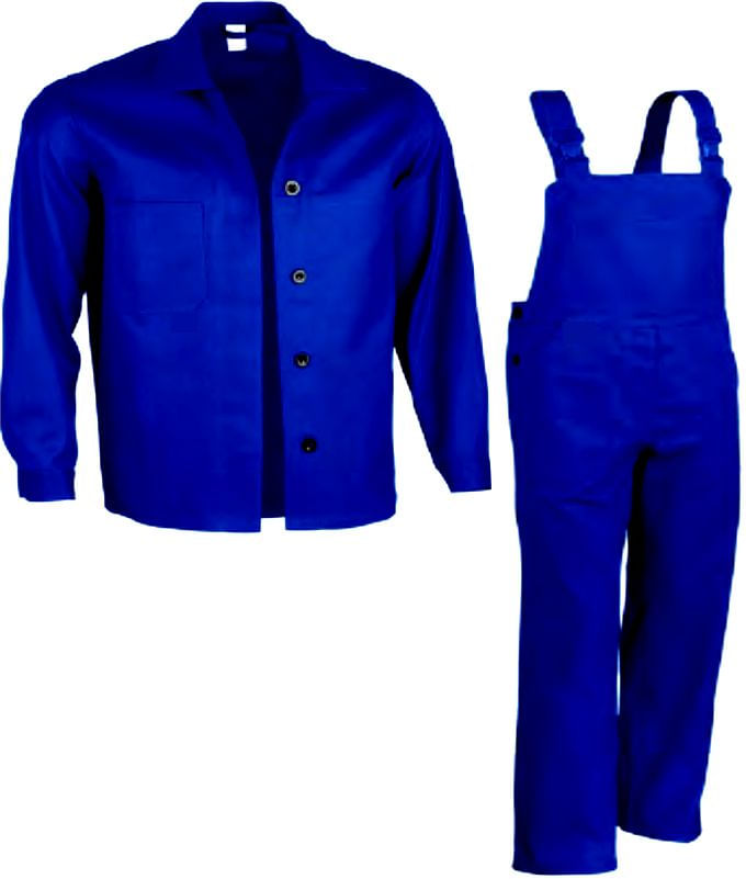 Costum protectie jacheta si pantaloni cu pieptar din bumbac albastru Marime L Alte brand-uri imagine 2022 depozituldepapetarie.ro