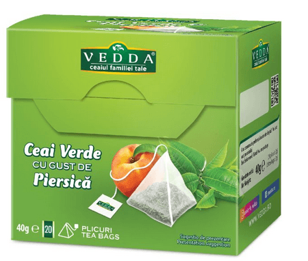 Ceai Vedda verde si piersica 20x2g piramide Ceai Vedda verde si piersica 20 piramide x 2g