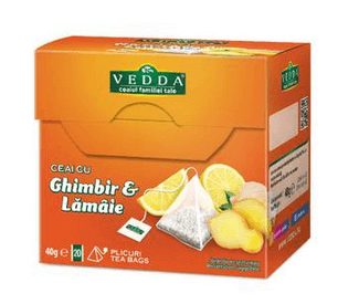 Ceai Vedda ginger lemon 20x2g piramide Ceai Vedda ginger lemon 20 piramide x 2g