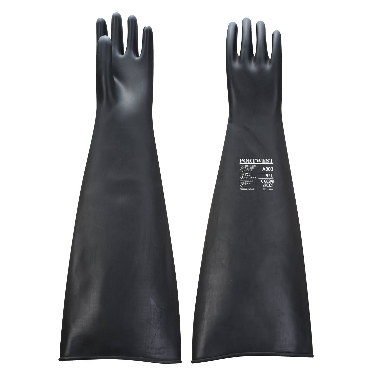 Manusi protectie chimica latex si cauciuc negru 60cm Portwest Marime 9
