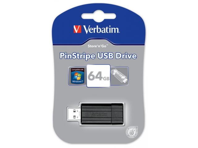 Stick memorie Verbatim Store 'n' Go PinStripe 64GB, USB 2.0, Black Stick memorie Verbatim Store 'n' Go PinStripe 64GB, USB 2.0, Black
