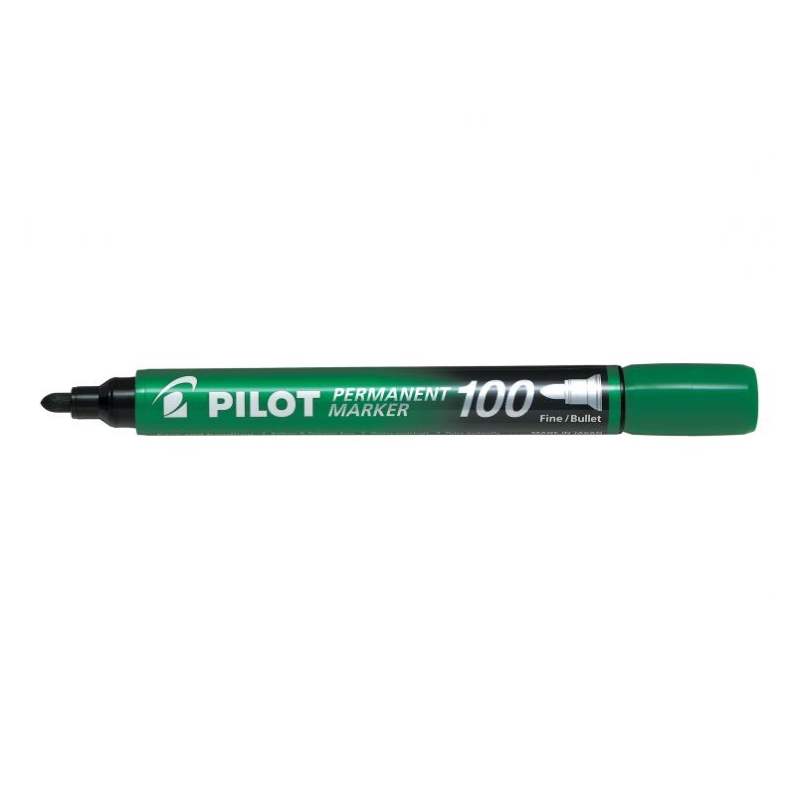 Set 12 markere permanente P100 Pilot 2.0-4.5 mm varf rotund Marker Permanent Pilot P100 varf rotund 2-4.5mm verde 12/Bax