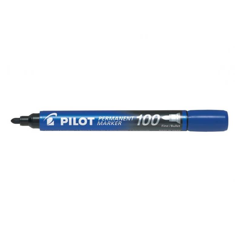Set 12 markere permanente P100 Pilot 2.0-4.5 mm varf rotund Marker permanent Pilot P100 varf rotund 2-4.5 mm albastru 12/bax