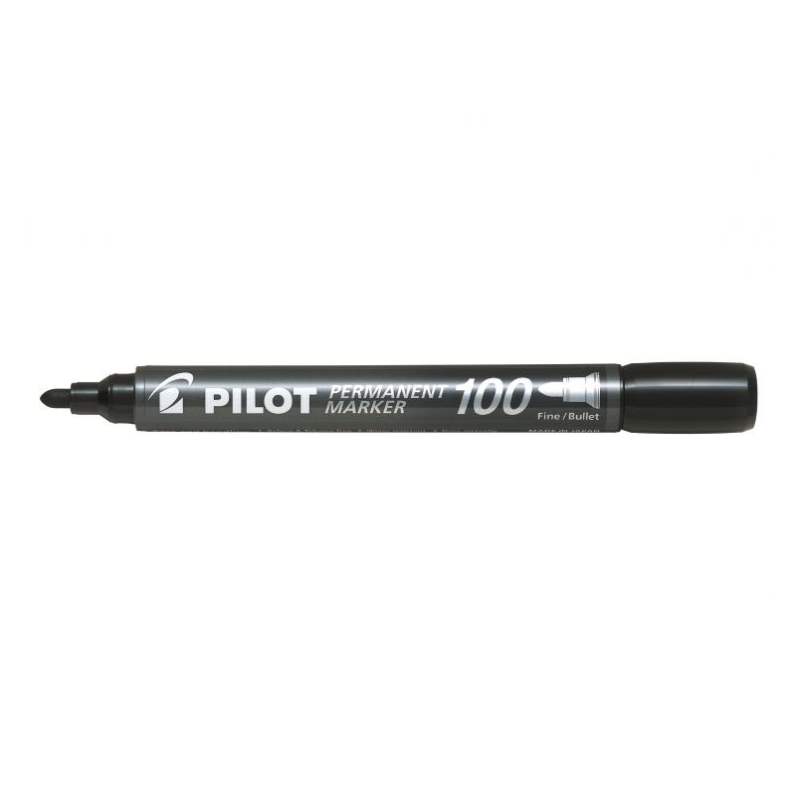 Set 12 markere permanente P100 Pilot 2.0-4.5 mm varf rotund Marker permanent Pilot P100 varf rotund 2-4.5 mm negru 12/bax
