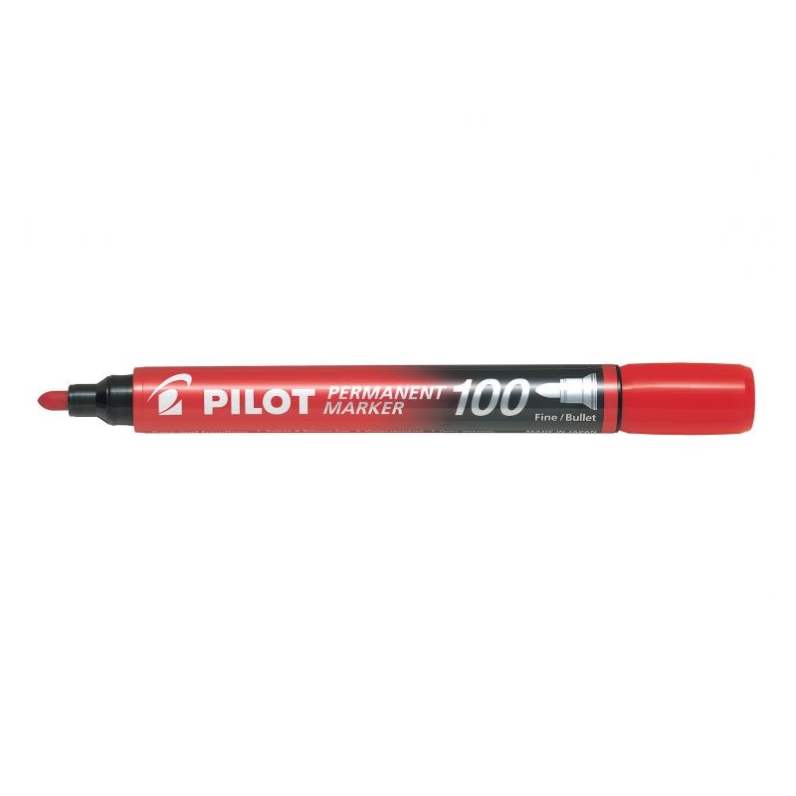 Set 12 markere permanente P100 Pilot 2.0-4.5 mm varf rotund Marker permanent Pilot P100 varf rotund 2-4.5 mm rosu 12/bax
