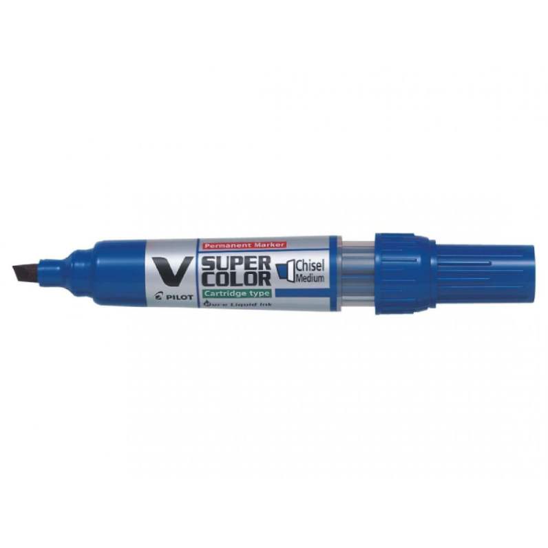 Set 10 markere permanente Pilot VSuper Color 2.2 mm varf tesit Marker permanent Pilot VSuper Color varf tesit 2.2 mm albastru