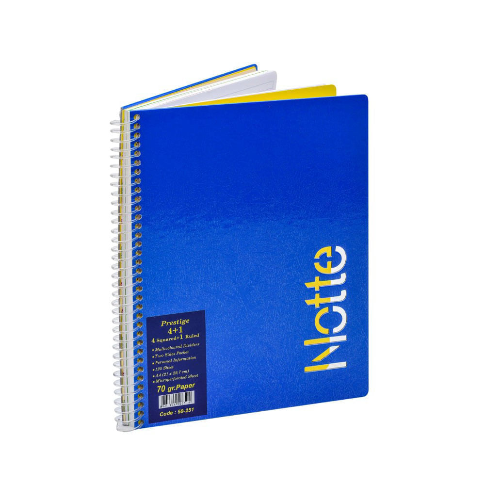 Pachet 12 registre Notte A4 cu spira 125 file, 4 diviziuni matematica & 1 diviziune dictando