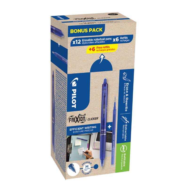 Pachet Frixion Clicker 0.7 albastru x 12 plus 12 rezerve Frixion albastru