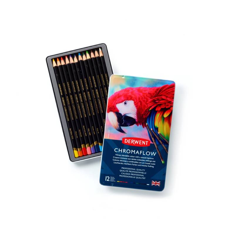 Set creioane colorate Derwent Professional Chromaflow, cutie metalica, 24 buc/set