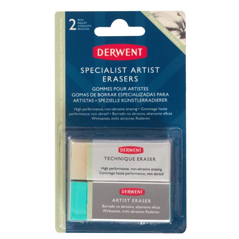 Set 2 radiere Derwent Professional, patrate, crem pentru desen tehnic si albastra pentru creioane soft, blister