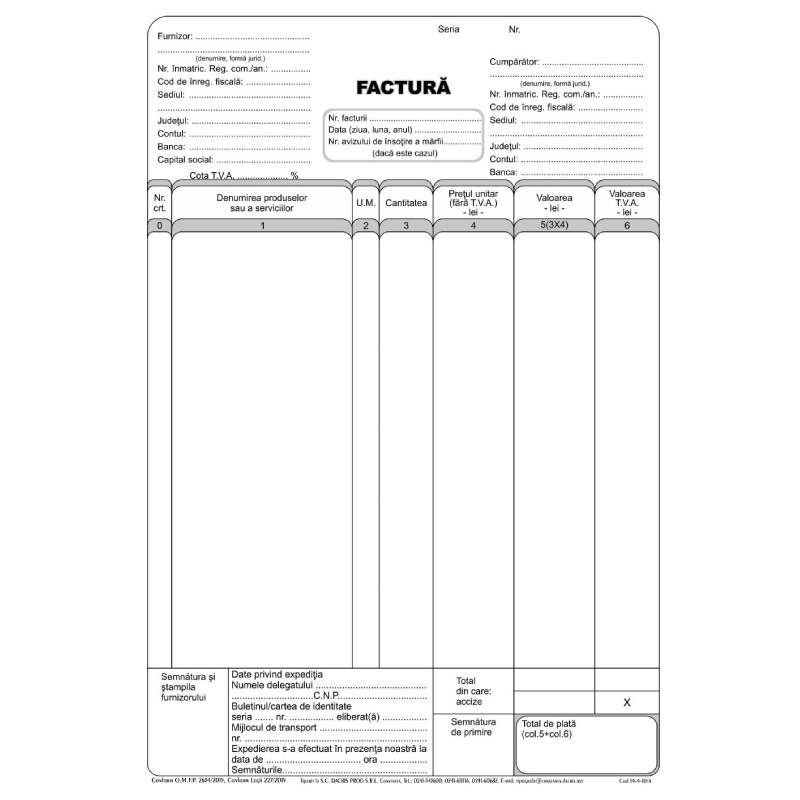 Factura autocopiativa 3 exemplate A4 50/set