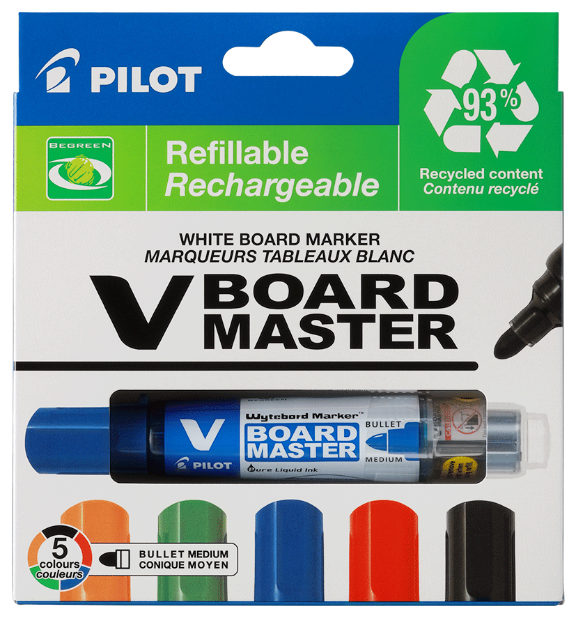 Set 5 markere pentru tabla Pilot Vboard Master 2.3 mm varf rotund Set 5 markere pentru tabla Vboard Master Pilot 2.3 mm varf rotund