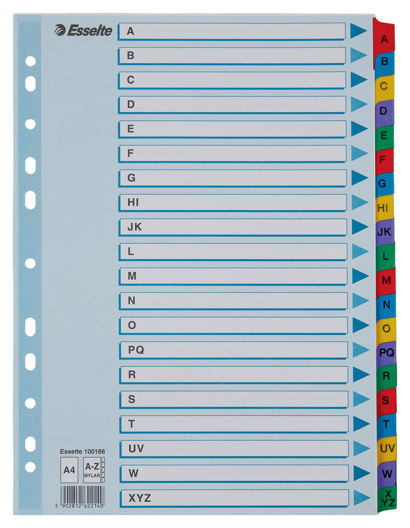 Index carton Esselte Mylar cu taste laminate A4 index A-Z