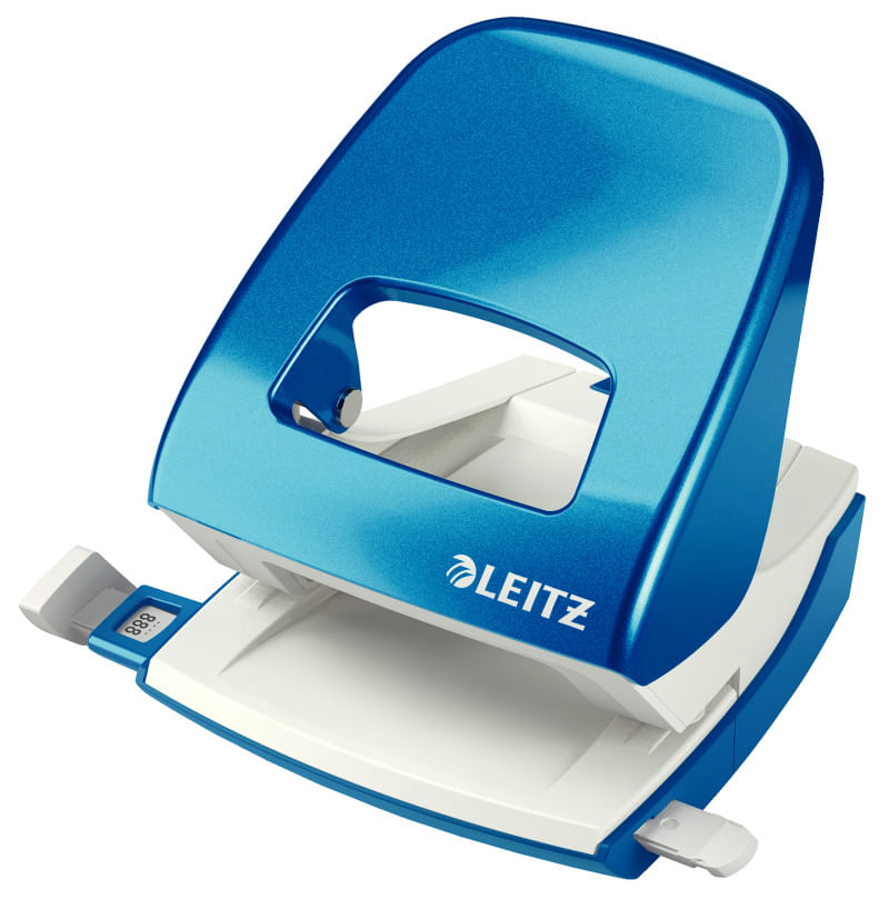 Perforator hartie 2 perforatii 30 coli metal Leitz series 5008 Perforator metalic Leitz Nexxt Series WOW 5008 30 coli albastru metalizat