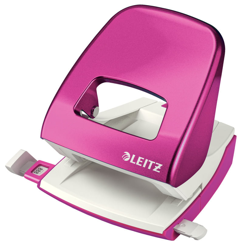 Perforator hartie 2 perforatii 30 coli metal Leitz series 5008 Perforator metalic Leitz Nexxt Series WOW 5008 30 coli roz metalizat