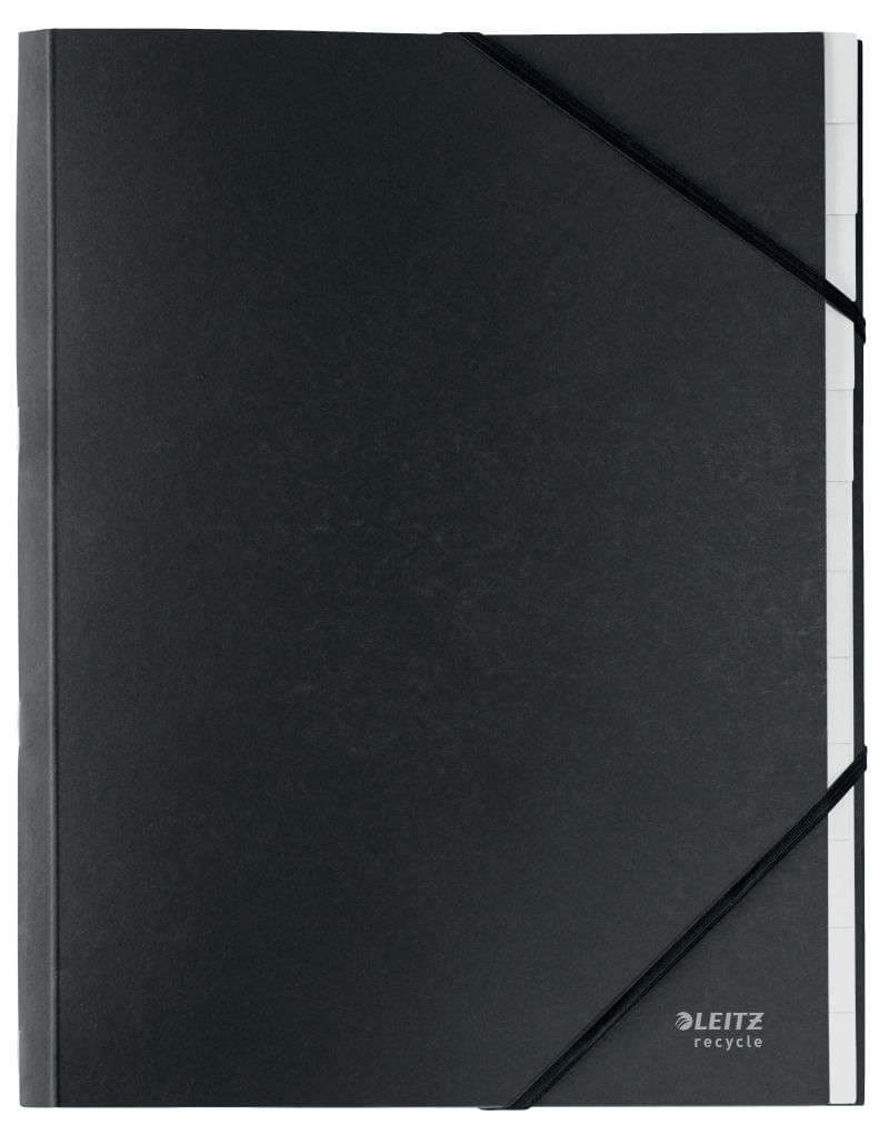 Mapa carton reciclat si reciclabil A4 cu 12 separatoare negru Leitz Recycle Mapa carton A4 cu 12 separatoare negru Leitz Recycle