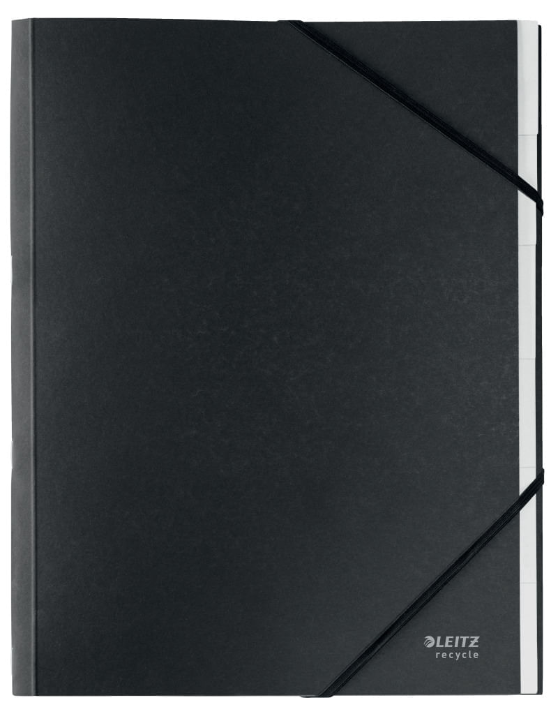 Mapa carton reciclat si reciclabil A4 cu elastic 6 separatoare negru Leitz Recycle Mapa carton A4 cu elastic 6 separatoare negru Leitz Recycle
