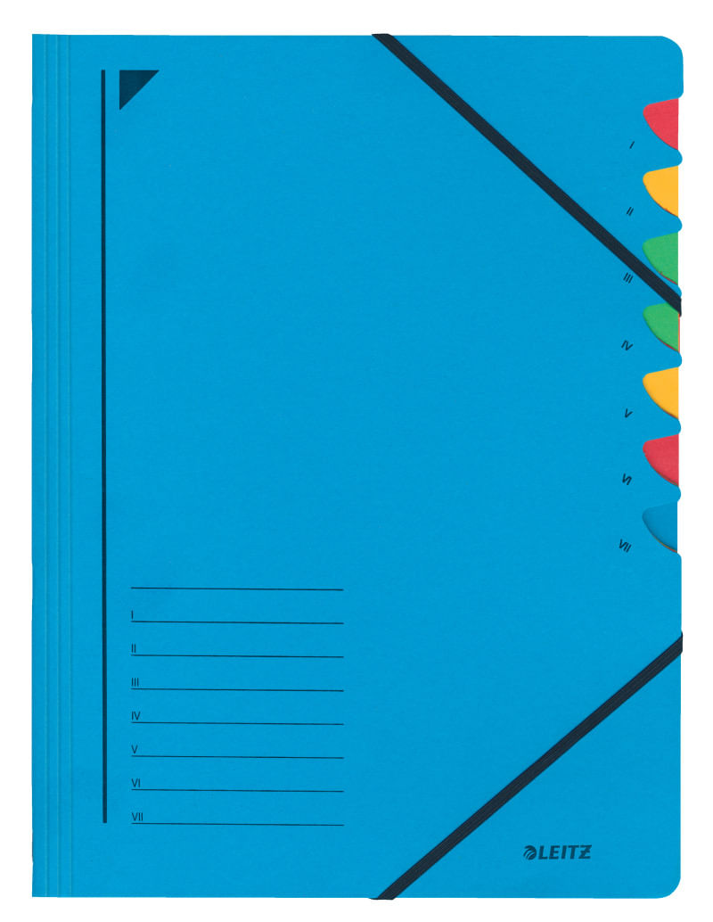 Mapa carton A4 cu elastic si 7 separatoare albastru Leitz Fashion