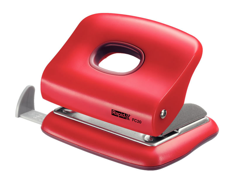 Perforator hartie 2 perforatii 20 coli plastic Rosu Rapid FC20 Perforator plastic Rapid FC20 20 de coli cutie rosu