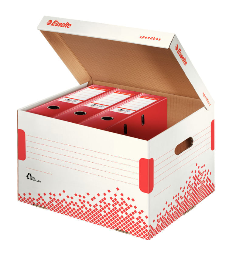 Cutie arhivare carton reciclat si reciclabil alb Esselte Speedbox Cutie arhivare carton reciclat si reciclabil alb Esselte Speedbox